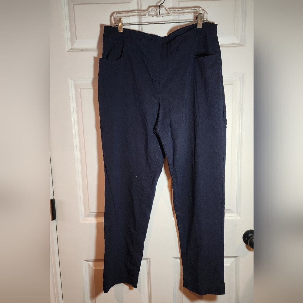 Slim-Sation Womens Navy Blue Stretch Pull-On Trousers Pockets Size 18